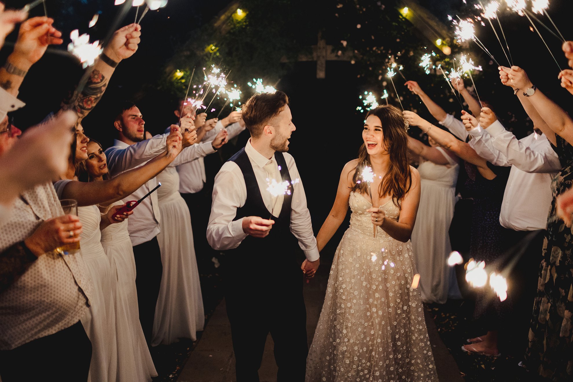 sparkler wedding photo